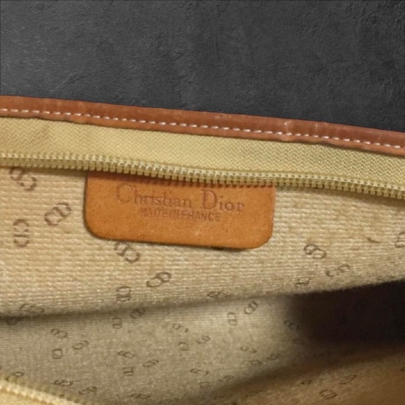 DIOR Canvas & Leather Vintage Pouch Clutch Bag Tan Brown - Picture 3 of 11